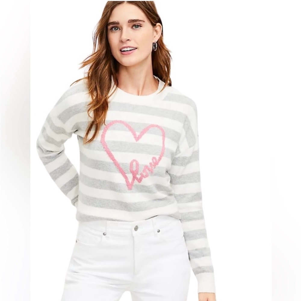 LOFT “Love” Valentine’s Day striped sweater